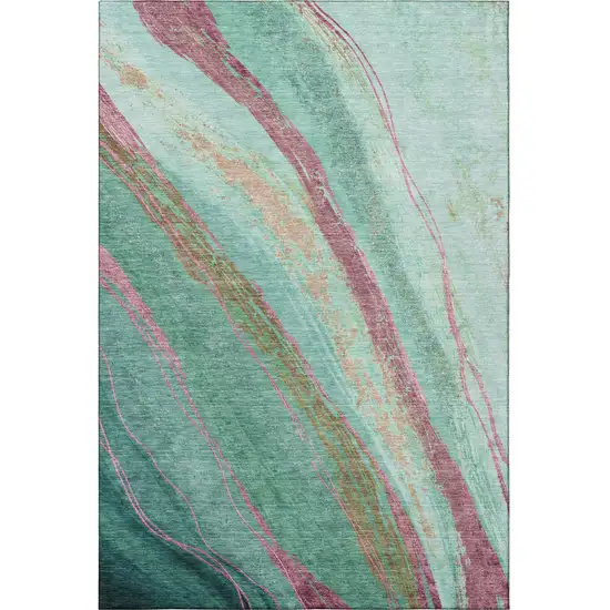 Green And Blush Abstract Washable Area Rug With UV Protection Photo 4