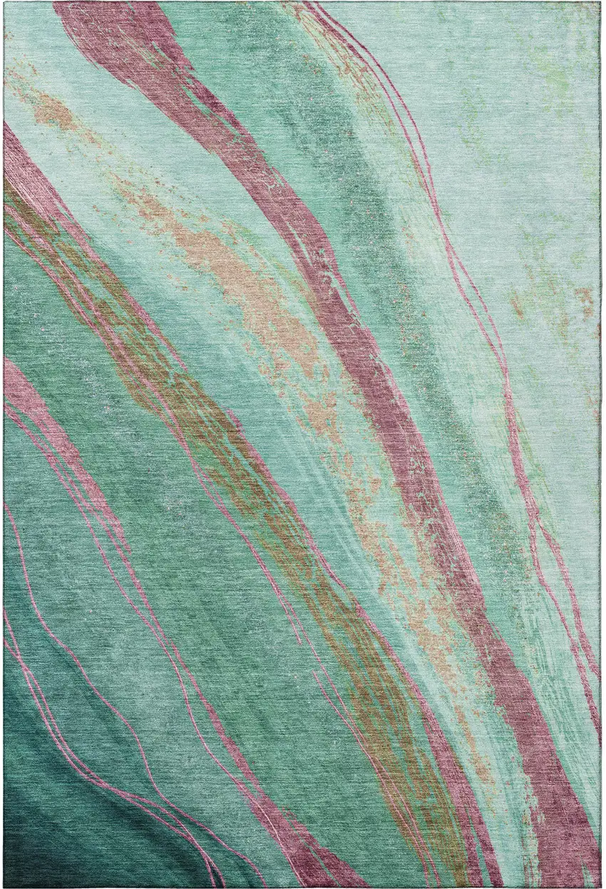 Green And Blush Abstract Washable Area Rug With UV Protection Photo 4