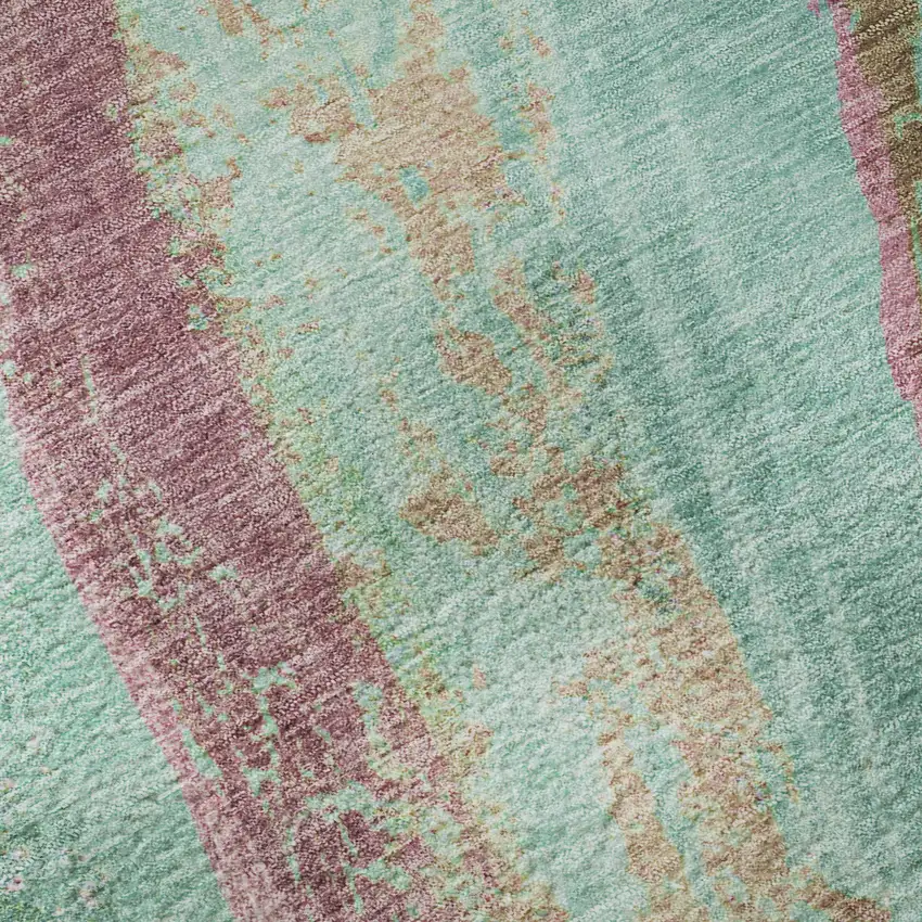 Green And Blush Abstract Washable Area Rug With UV Protection Photo 7