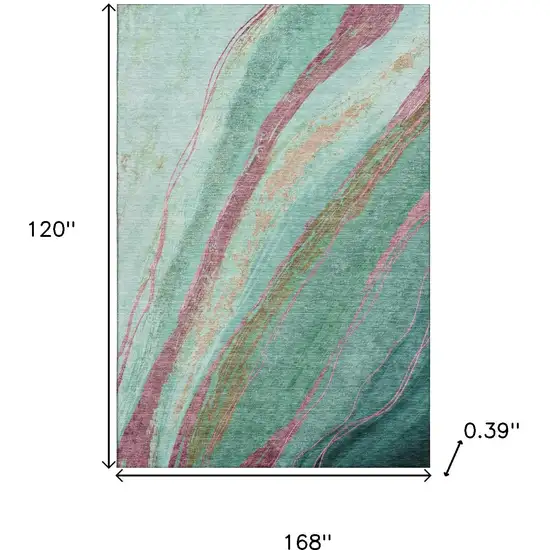 Green And Blush Abstract Washable Area Rug With UV Protection Photo 8