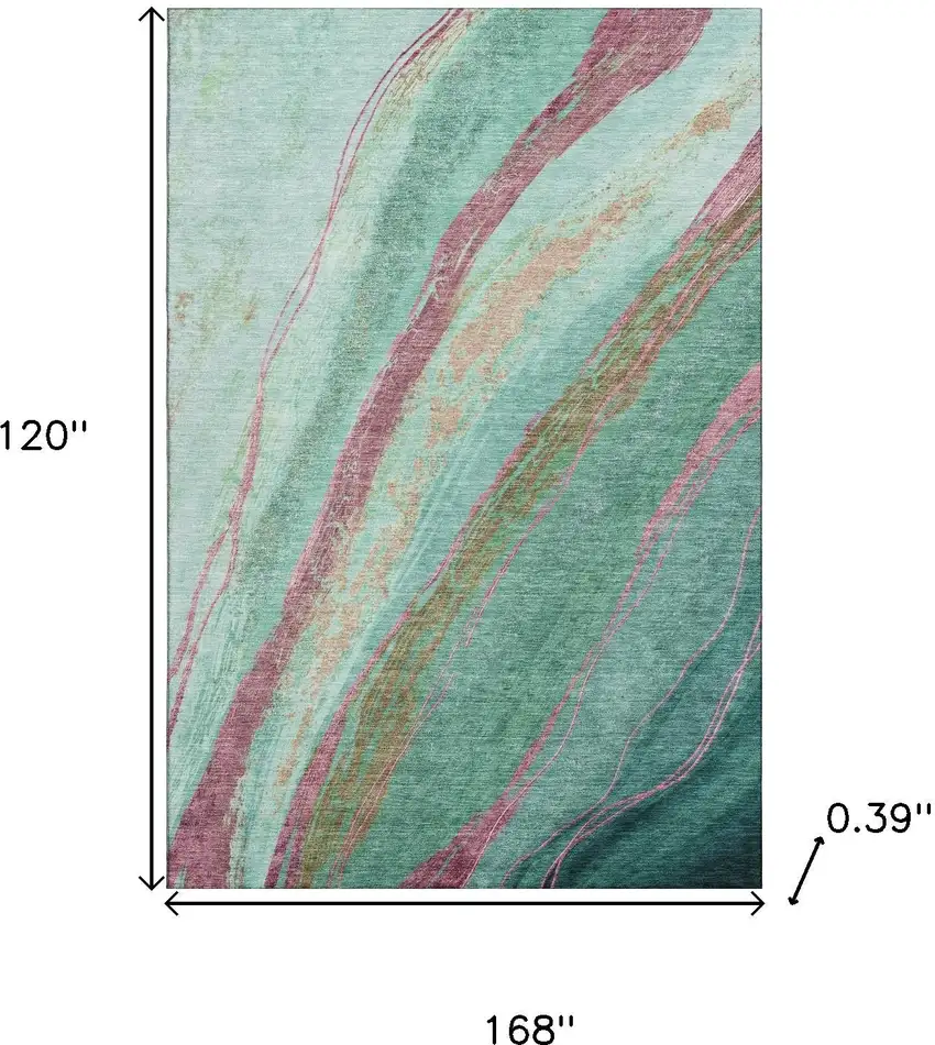 Green And Blush Abstract Washable Area Rug With UV Protection Photo 8