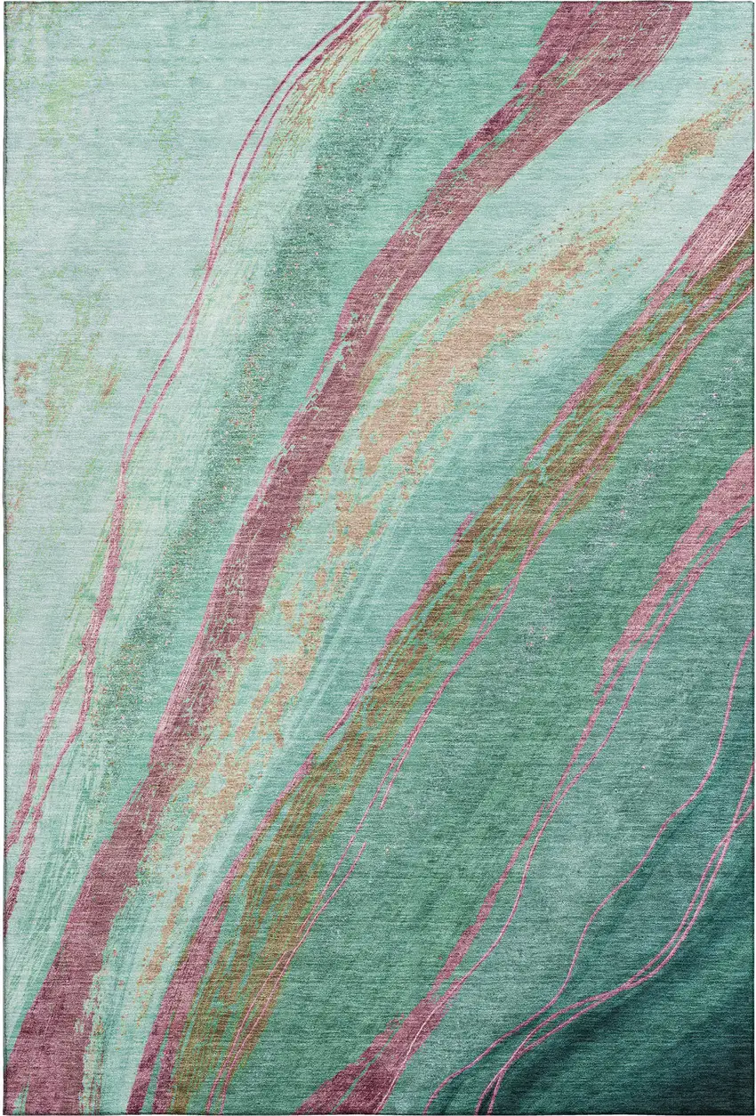 Green And Blush Abstract Washable Area Rug With UV Protection Photo 1