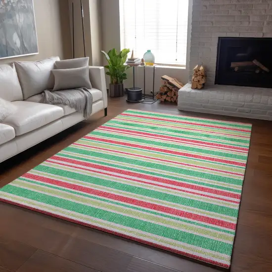 Green And Blush Striped Washable Area Rug With UV Protection Photo 6