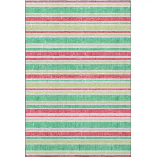 Green And Blush Striped Washable Area Rug With UV Protection Photo 4