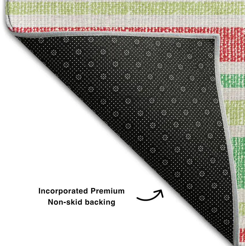 Green And Blush Striped Washable Area Rug With UV Protection Photo 7