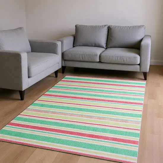 Green And Blush Striped Washable Area Rug With UV Protection Photo 2
