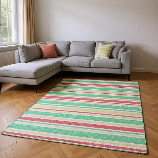 Green And Blush Striped Washable Area Rug With UV Protection Photo 1