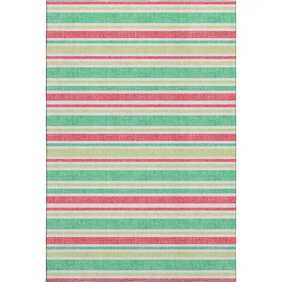 Green And Blush Striped Washable Area Rug With UV Protection Photo 4