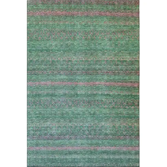Green And Blush Striped Washable Area Rug With UV Protection Photo 3