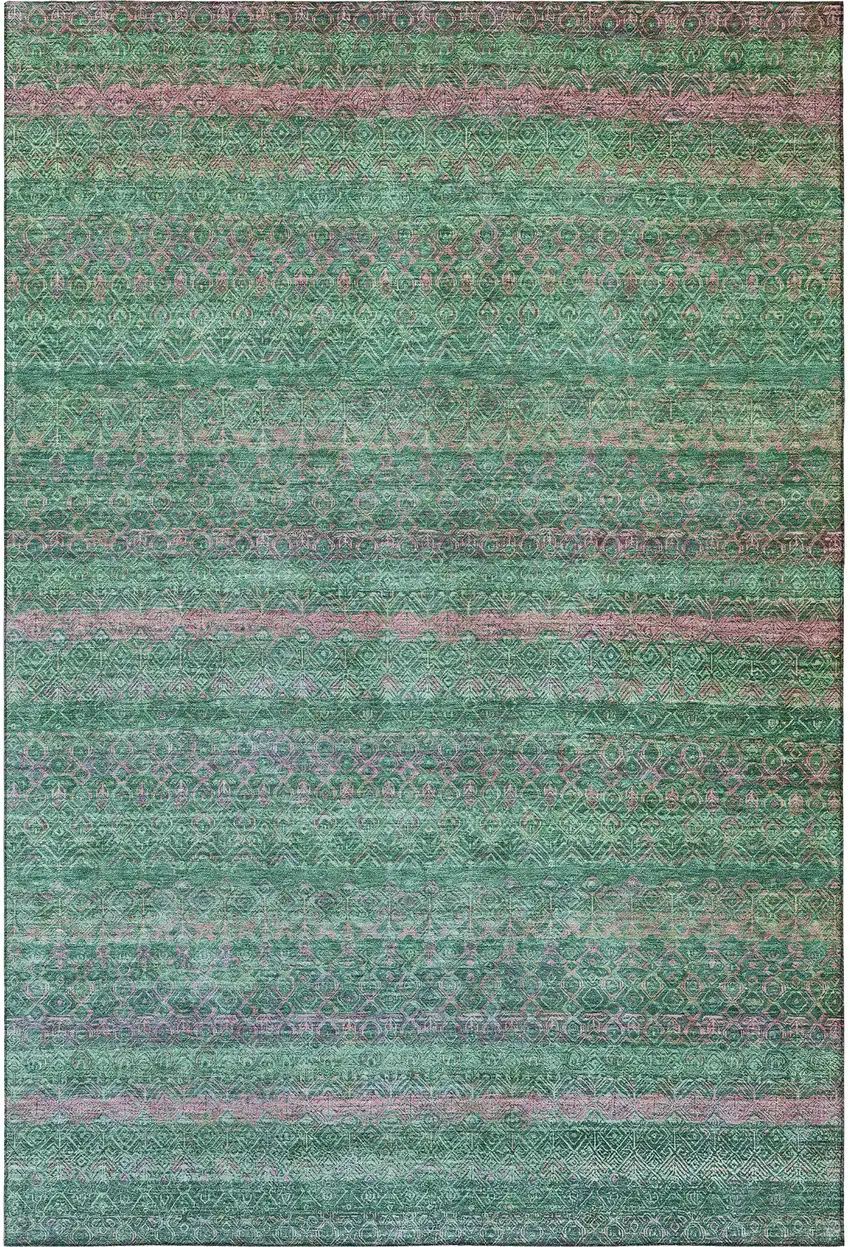 Green And Blush Striped Washable Area Rug With UV Protection Photo 3