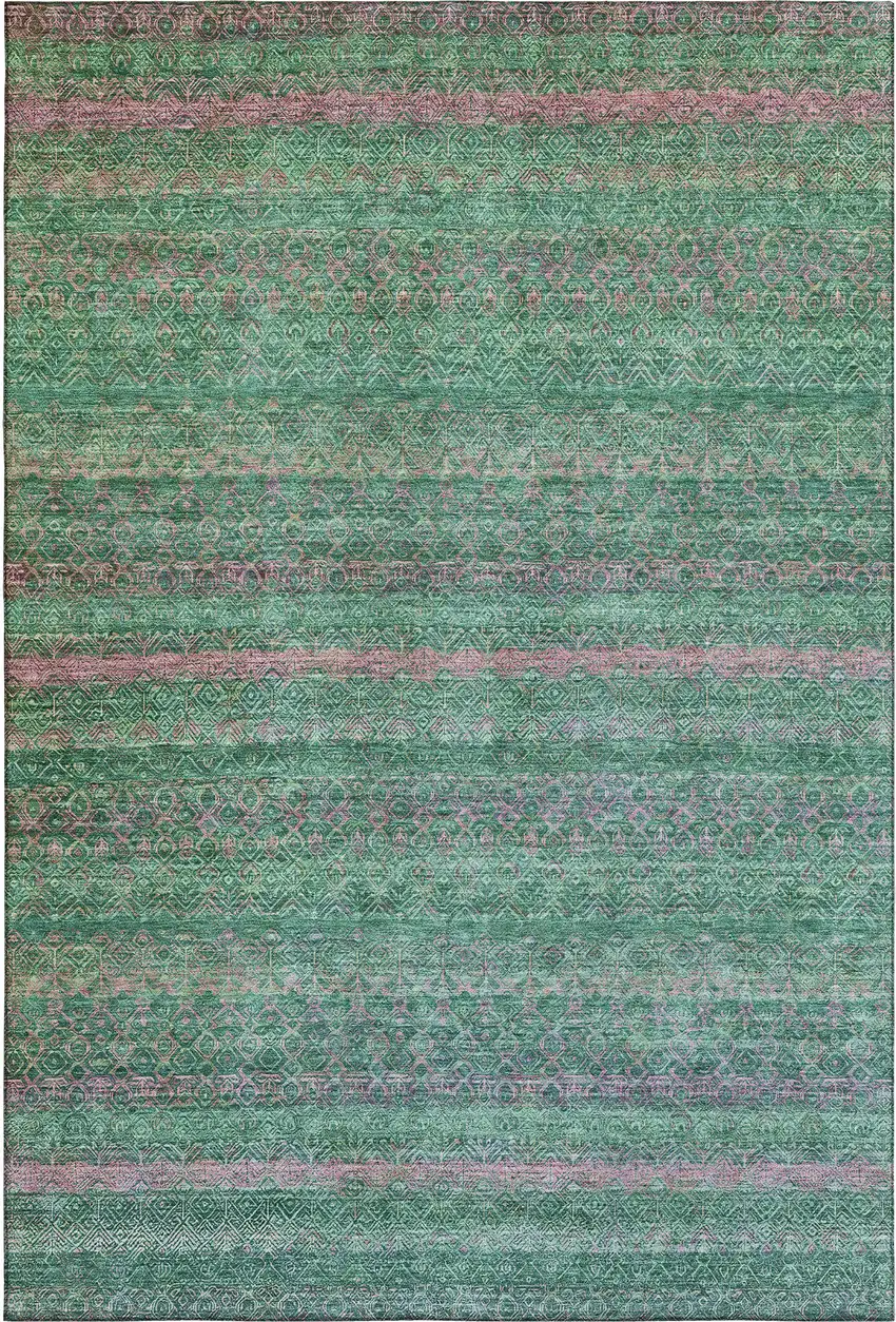 Green And Blush Striped Washable Area Rug With UV Protection Photo 1