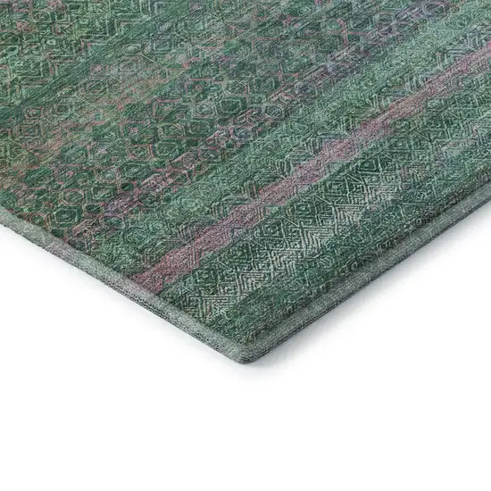 Green And Blush Striped Washable Area Rug With UV Protection Photo 6