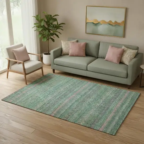 Green And Blush Striped Washable Area Rug With UV Protection Photo 2