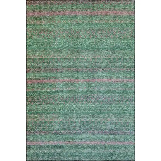 Green And Blush Striped Washable Area Rug With UV Protection Photo 1