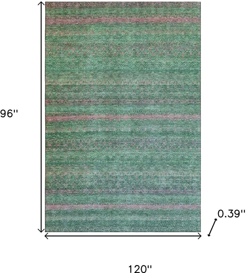 Green And Blush Striped Washable Area Rug With UV Protection Photo 9