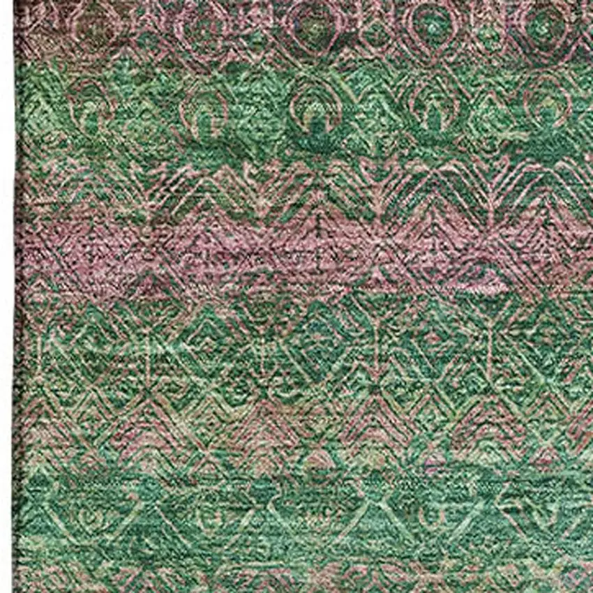 Green And Blush Striped Washable Area Rug With UV Protection Photo 3