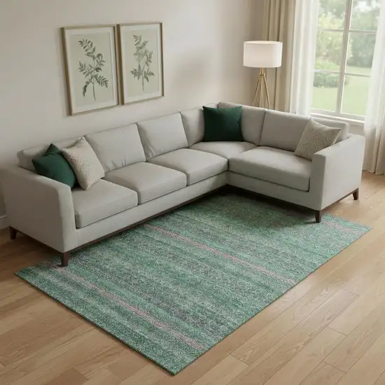 Green And Blush Striped Washable Area Rug With UV Protection Photo 2