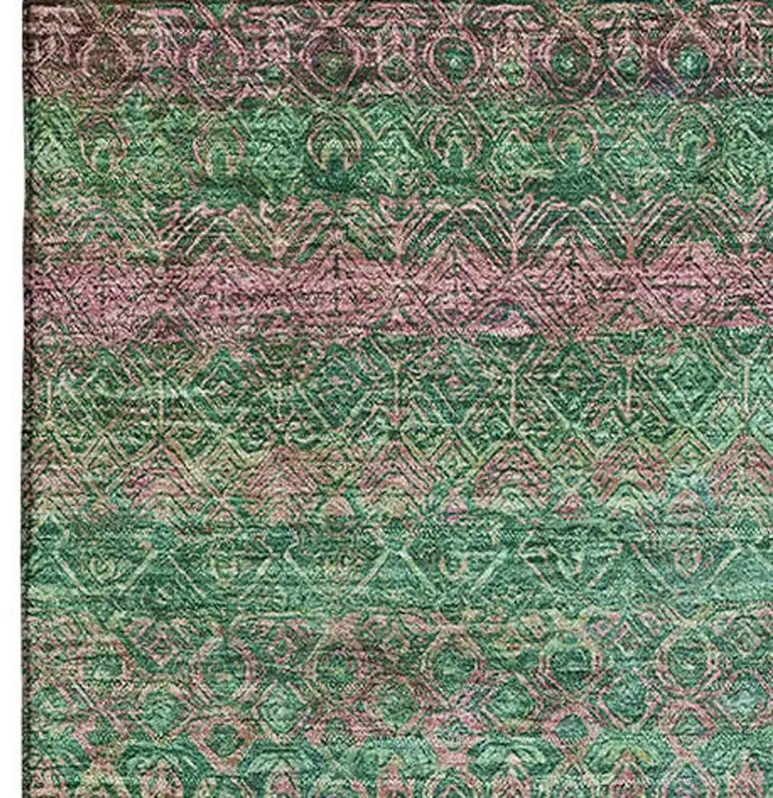 Green And Blush Striped Washable Area Rug With UV Protection Photo 4