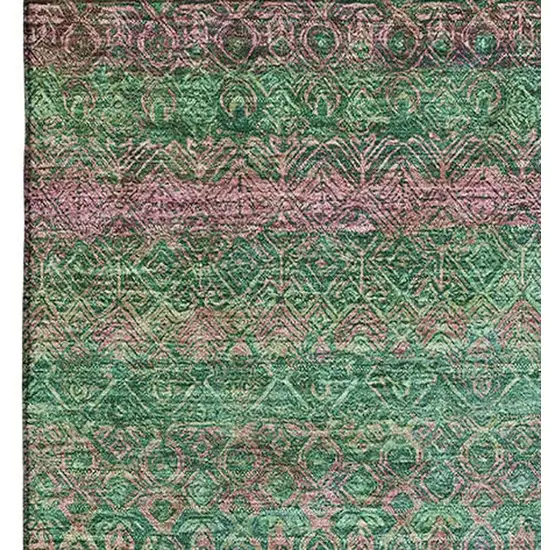Green And Blush Striped Washable Area Rug With UV Protection Photo 4