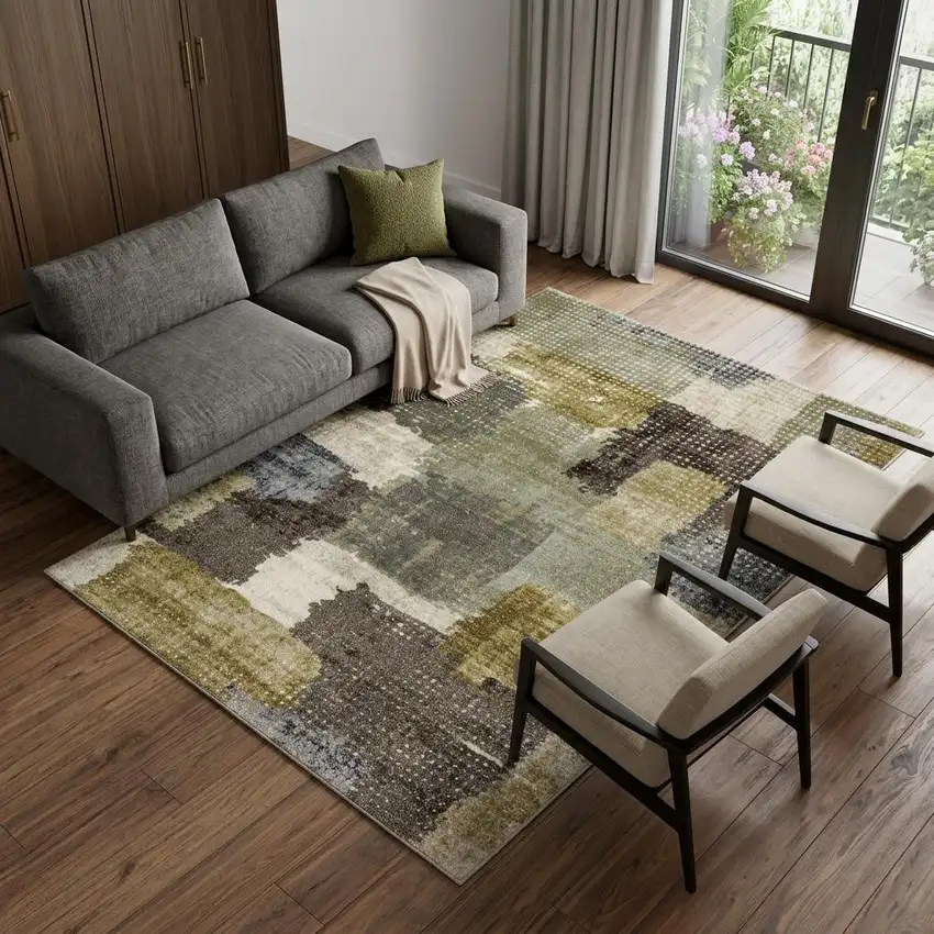 Green And Brown Abstract Area Rug Photo 1