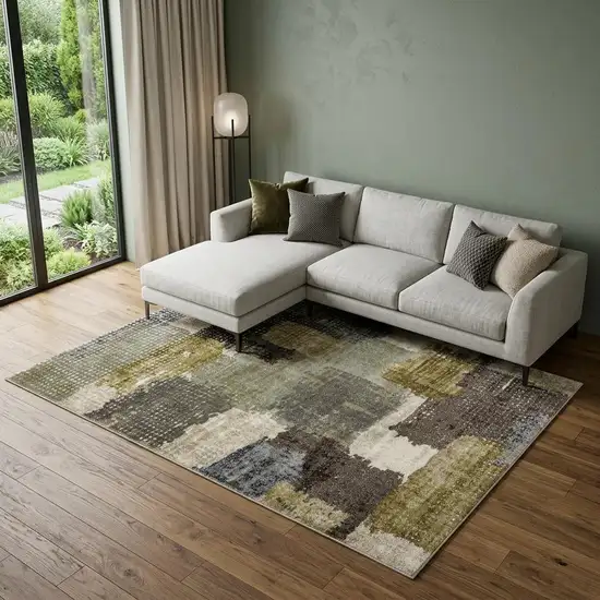 Green And Brown Abstract Area Rug Photo 1