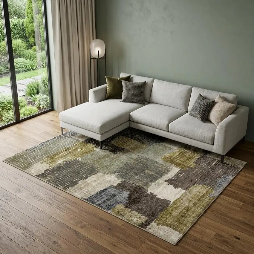Green And Brown Abstract Area Rug Photo 1