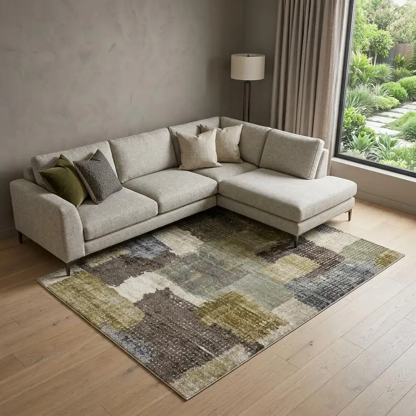 Green And Brown Abstract Area Rug Photo 1