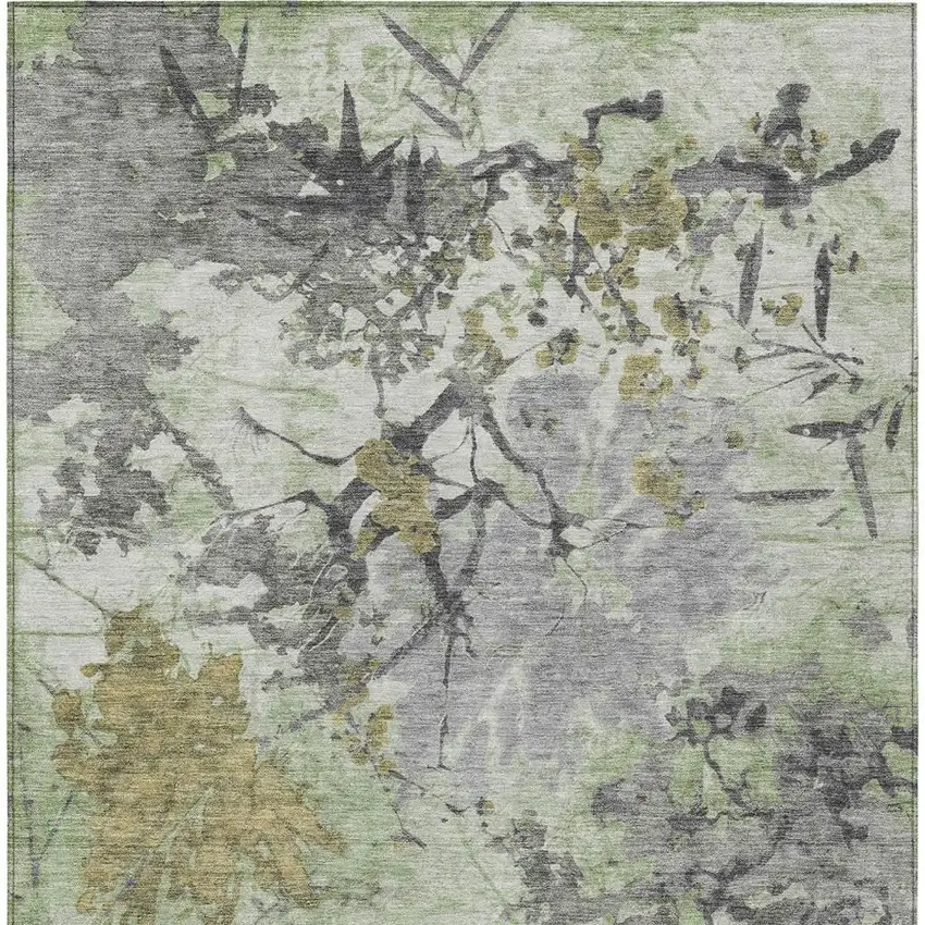 Green And Brown Abstract Washable Indoor Outdoor Area Rug Photo 6