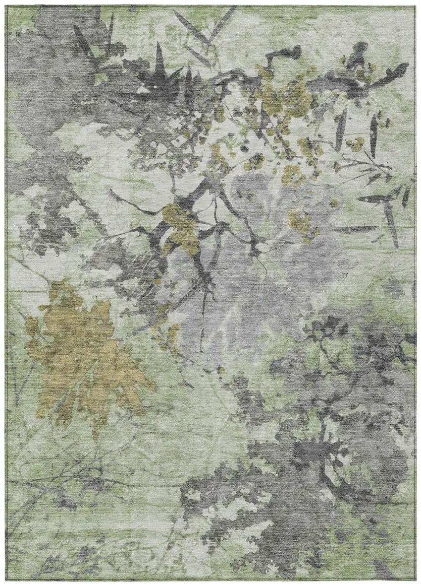 Green And Brown Abstract Washable Indoor Outdoor Area Rug Photo 2