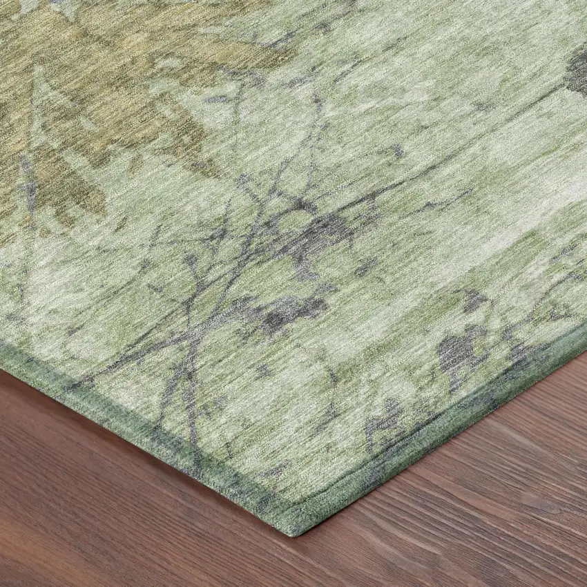 Green And Brown Abstract Washable Indoor Outdoor Area Rug Photo 7