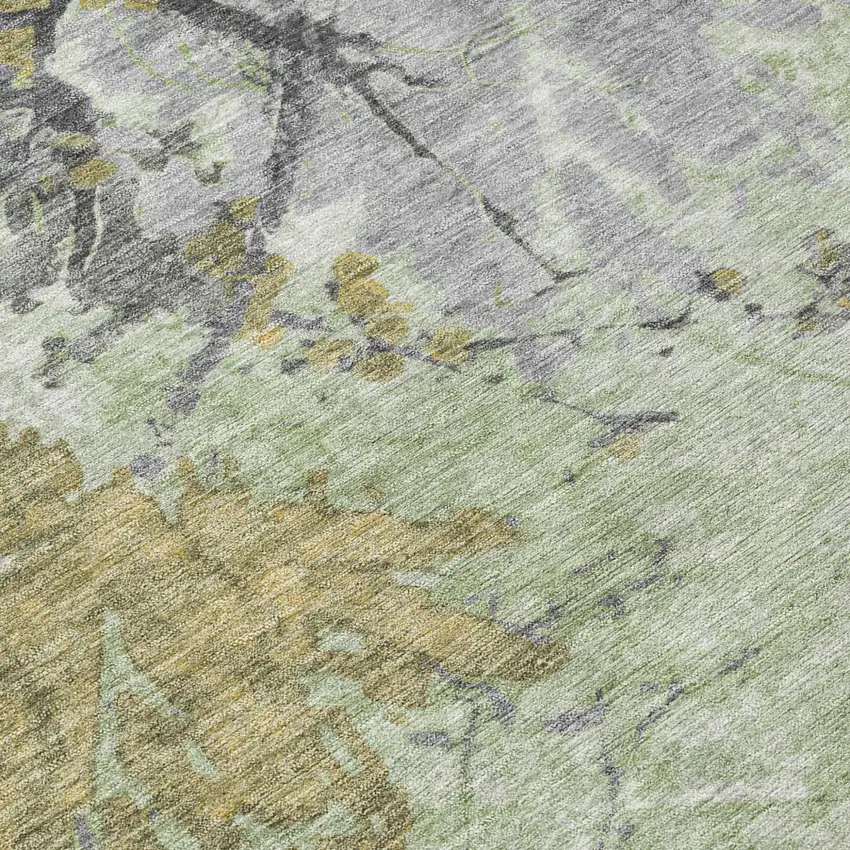 Green And Brown Abstract Washable Indoor Outdoor Area Rug Photo 8