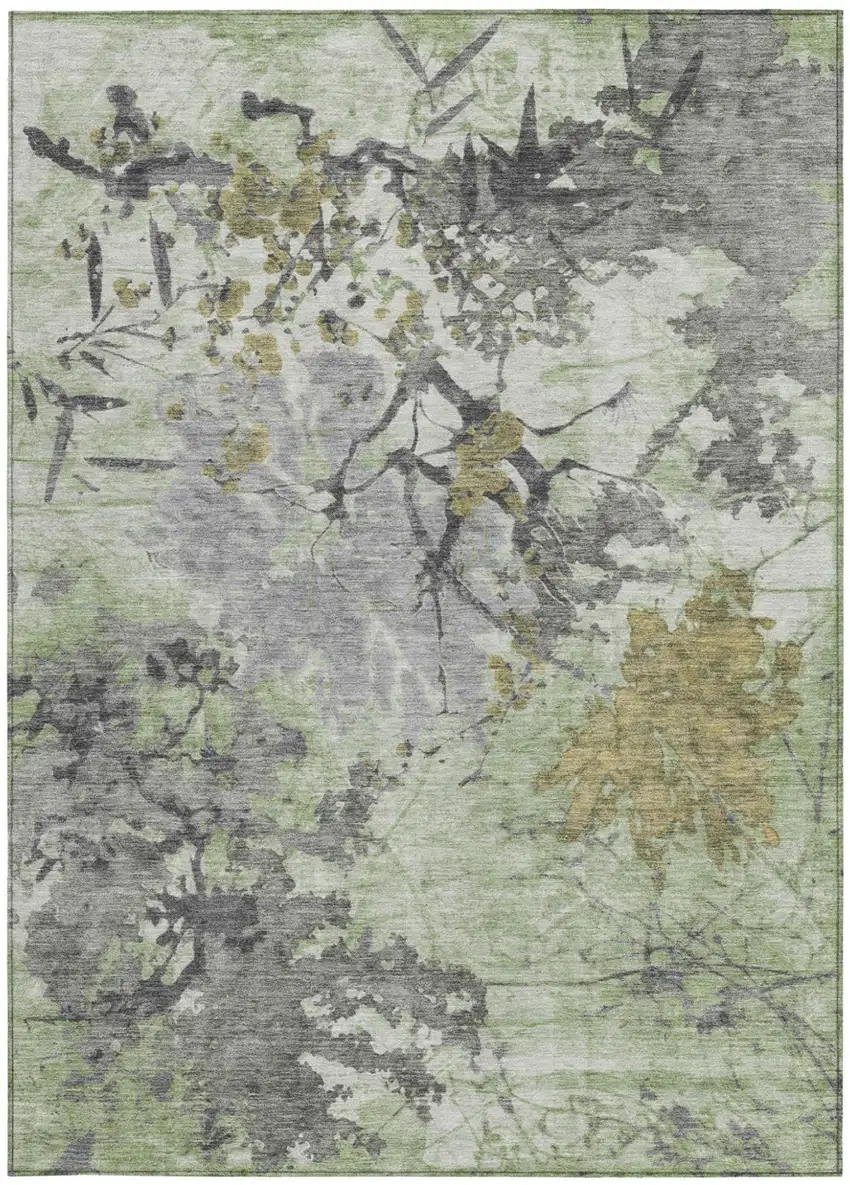 Green And Brown Abstract Washable Indoor Outdoor Area Rug Photo 4
