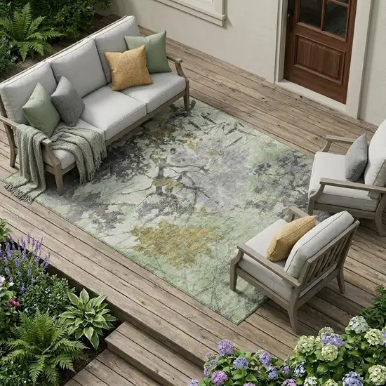 Green And Brown Abstract Washable Indoor Outdoor Area Rug Photo 1