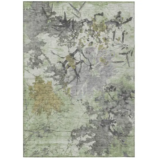 Green And Brown Abstract Washable Indoor Outdoor Area Rug Photo 2