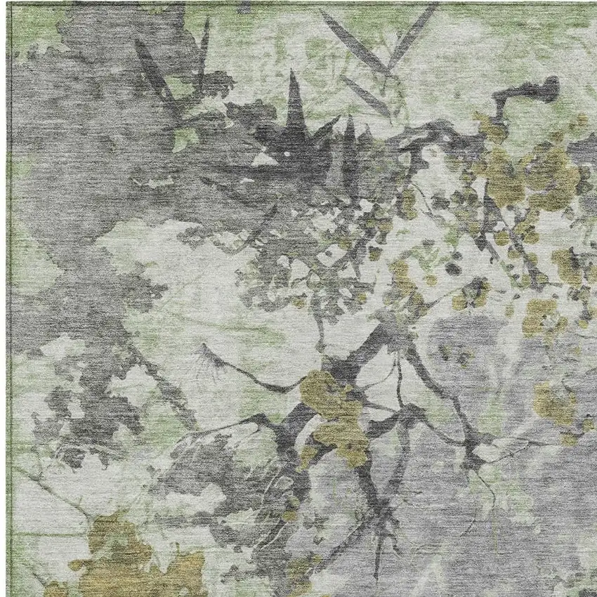 Green And Brown Abstract Washable Indoor Outdoor Area Rug Photo 5