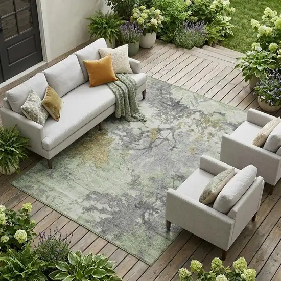 Green And Brown Abstract Washable Indoor Outdoor Area Rug Photo 1