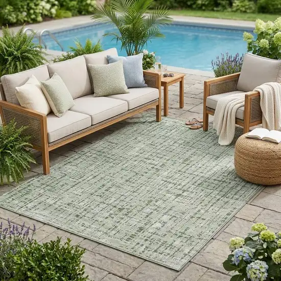 Green And Brown Abstract Washable Indoor Outdoor Area Rug Photo 1