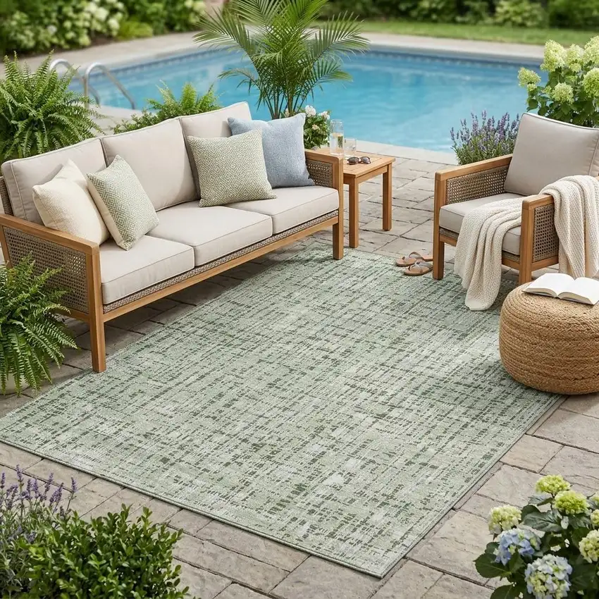Green And Brown Abstract Washable Indoor Outdoor Area Rug Photo 1