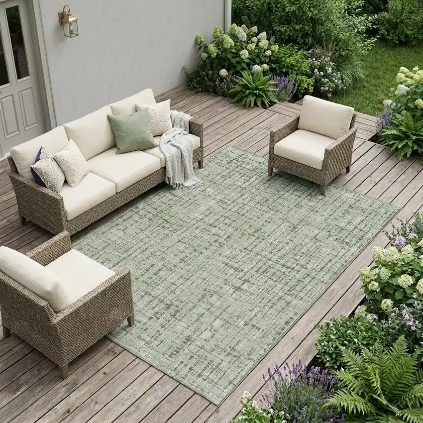 Green And Brown Abstract Washable Indoor Outdoor Area Rug Photo 1