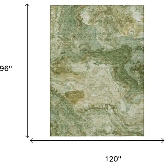 Green And Brown Abstract Washable Indoor Outdoor Area Rug Photo 5