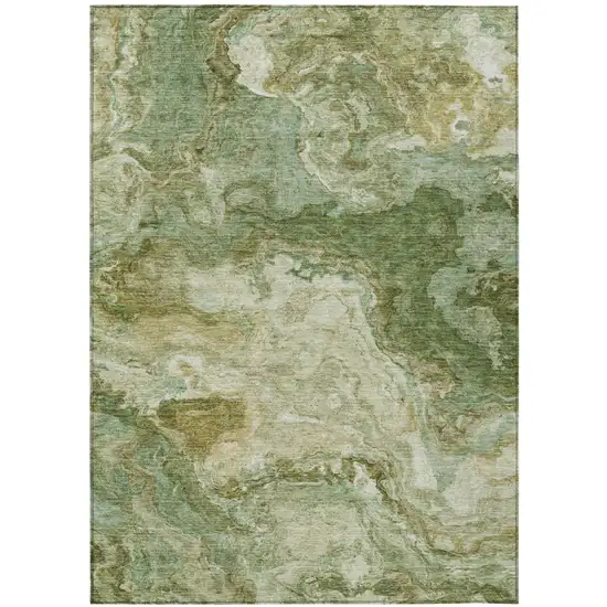 Green And Brown Abstract Washable Indoor Outdoor Area Rug Photo 2