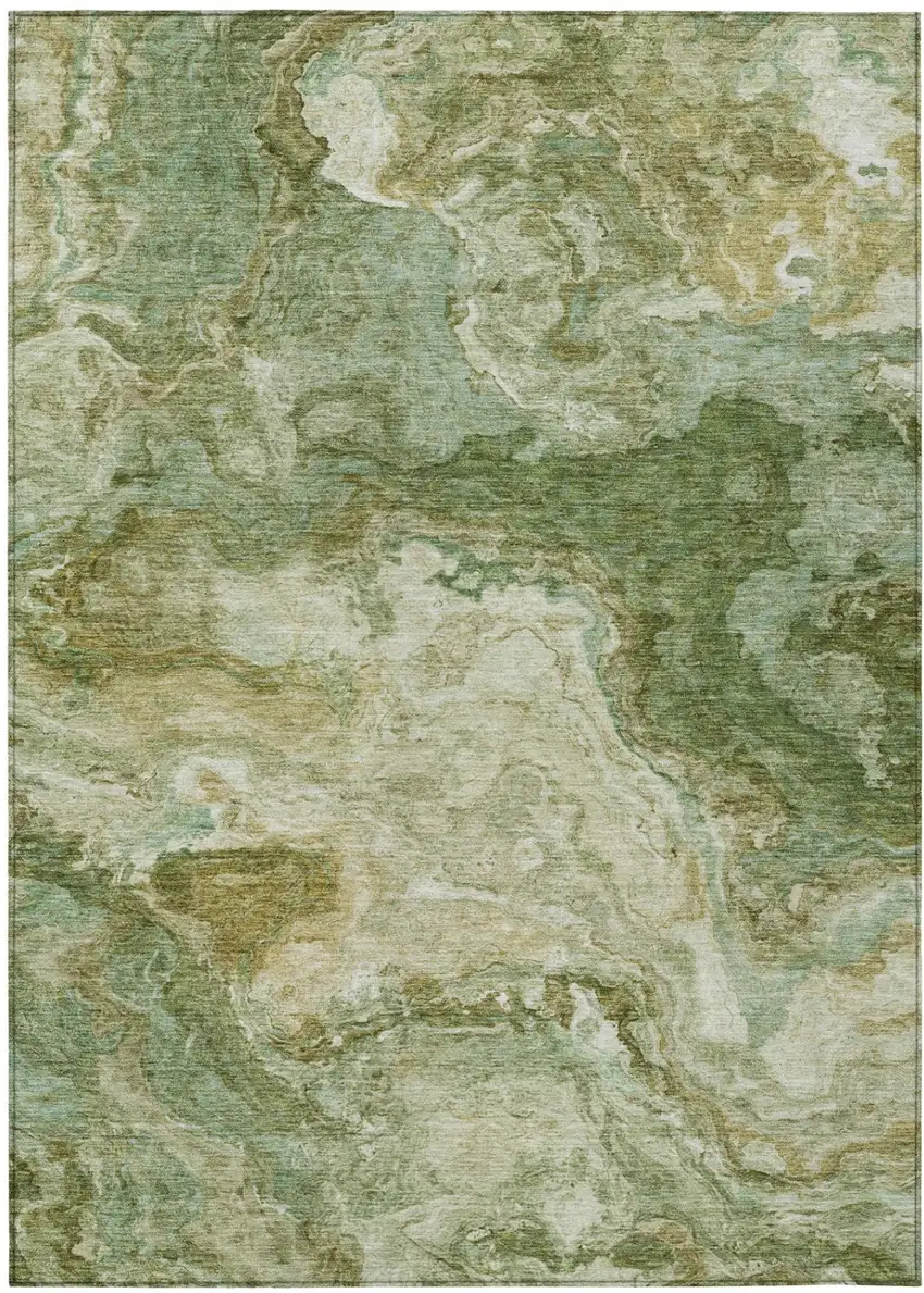 Green And Brown Abstract Washable Indoor Outdoor Area Rug Photo 2