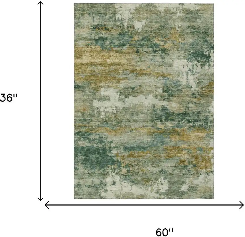 Green And Brown Abstract Washable Indoor Outdoor Area Rug Photo 5