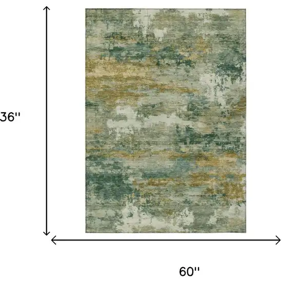 Green And Brown Abstract Washable Indoor Outdoor Area Rug Photo 5