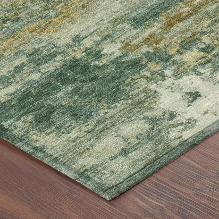 Green And Brown Abstract Washable Indoor Outdoor Area Rug Photo 3