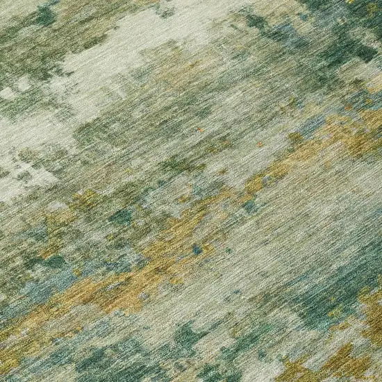 Green And Brown Abstract Washable Indoor Outdoor Area Rug Photo 4