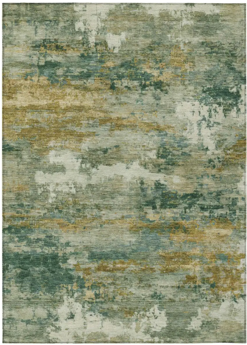 Green And Brown Abstract Washable Indoor Outdoor Area Rug Photo 2