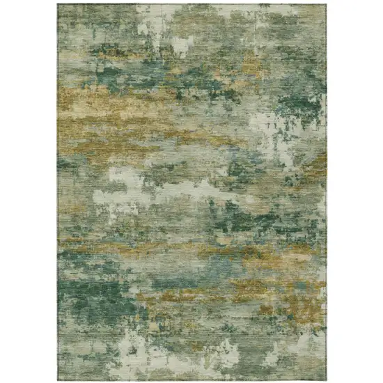 Green And Brown Abstract Washable Indoor Outdoor Area Rug Photo 2