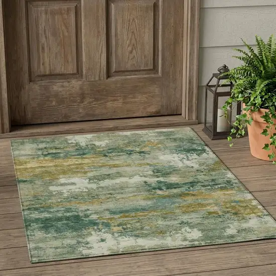 Green And Brown Abstract Washable Indoor Outdoor Area Rug Photo 1