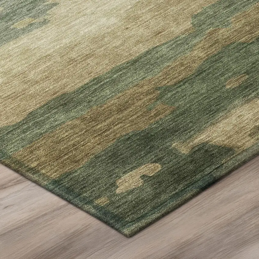 Green And Brown Abstract Washable Indoor Outdoor Area Rug Photo 8